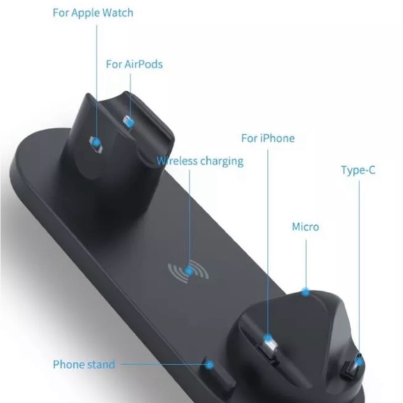 Multi-Function Wireless Charging Stand 6-in-1 Charging Station Micro USB Type-C - Picture 4 of 4